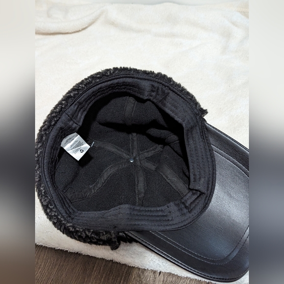 3/$30. George Faux Leather Baseball Cap. fleece lining and ear and neck flap .. - Picture 2 of 7